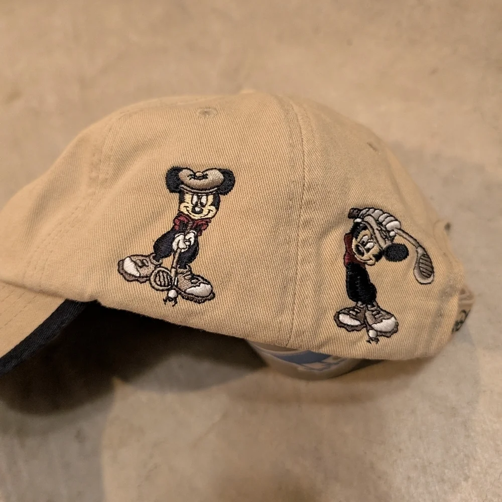 VTG Mickey Golf Strapback Hat Tan Embroidery